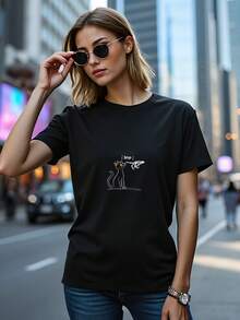 Cat-Skeleton-Hand-Boop-Halloween-T-Shirt - 黑色 - 查看 5