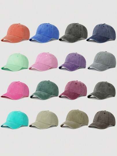 1顶水洗平沿棒球帽，可调节户外防晒休闲帽，适合男孩女孩，春秋季旅行、海滩、度假佩戴