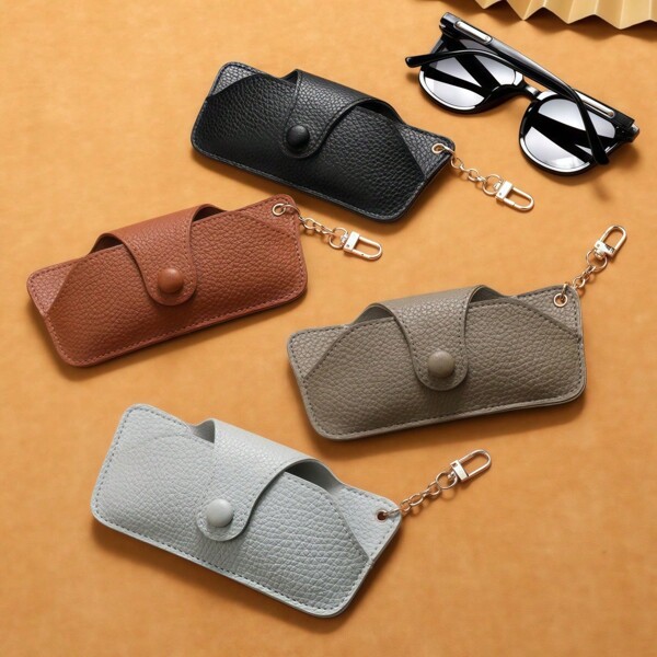 1pcPressure-Resistant Handmade Leather Sunglasses Case, Anti-Fall Portable Chain Hanging Bag For Sunglasses Storage
