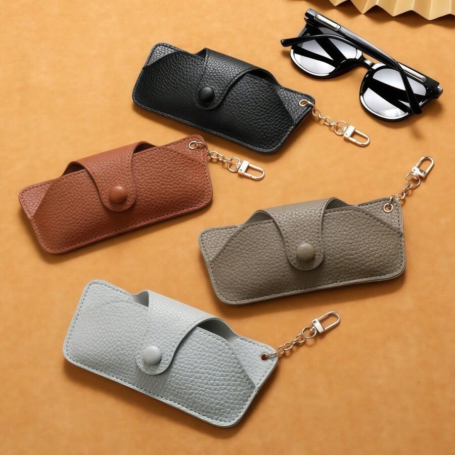 1pc Pressure-Resistant Handmade Leather Sunglasses Case, Anti-Fall Portable Chain Hanging Bag For Sunglasses Storage - Multicolor - View 1