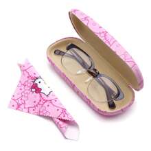 Sanrio 2 pièces Étui à lunettes Hello chat, Chiffon de nettoyage de lunettes Hello chat, Coffret de rangement 2 pièces pour Lunettes modes avec chiffon de nettoyage de lunettes, Etui à lunettes, Monture de lunettes, Etui à lunettes, Accessoires de lunettes unisexes Conception charmante Boîte de rangement de lunettes portable en matériau PU résistant à la pression