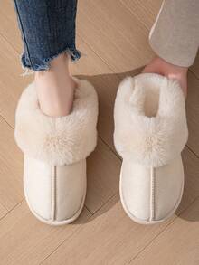 Women's New Simple Fashion Solid Color Home Slippers, Flat Non-Slip, Unisex Faux Rabbit Fur Slippers For Men And Women - Beige - View 7