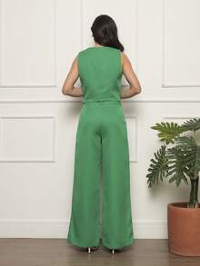 Women's Tailored Set Simple Elegant Button Pocket Zipper Office - màu xanh lá - Xem 5