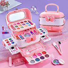 1pc Children Pretend Play Makeup Set, Girls Princess Cosmetic Box With Handbag, Lipstick, Eye Shadow, Brush, Birthday Gift