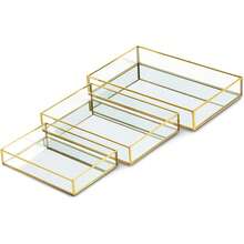 1 pieza Bandeja de espejo de vidrio dorado, organizador de almacenamiento de joyas, perfumes y velas con diseño geométrico, decoración de lujo para el baño, regalo para el Día de la Madre, bandeja transparente para organización, bandeja de espejo dorado para decoración de habitación, elegante bandeja para perfumes, regalo de boda/aniversario - Multicolor - Ver 12