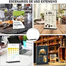 Porta Menu, 10Pcs-Soporte de Letrero, Soporte para Menús de Acrílico, Menu Holder Doble Cara Transparente para Restaurantes, Oficina, Publicidad, Bares, Tablero De Mesa, Almacenar, 21*15Cm - 1 - Ver 8