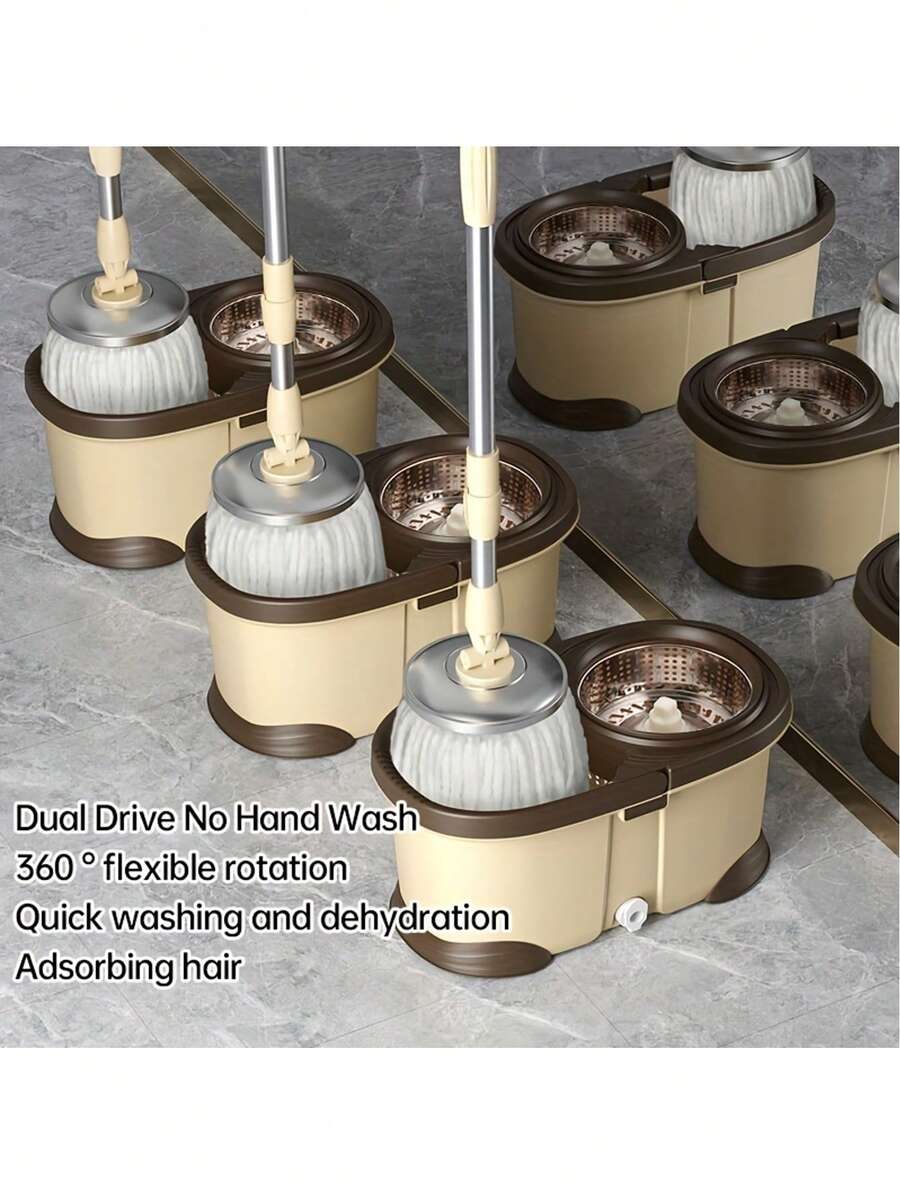 Automatic Rotating Mop Bucket Set, Includes 3 Replacement Mop Heads, Hands-Free Home Wood Floor Cleaning Microfiber Mop Bucket, Slouchy Magic Mop Bucket - View 1