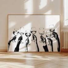 1 pièce, Art mural, Affiches vintage, Décor de chariot de bar avec imprimé "Cheers", Impression abstraite esthétique noir et blanc. Affiche "Cheers", Art mural de chariot de bar vintage, Décoration de salon, Décoration de chambre à coucher esthétique, Cadeau de pendaison de crémaillère, Sans cadre
