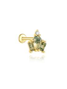 1 Stück Natürlicher Moos Achat 925 Sterling Silber Ohrringe für Frauen, klassischer flacher Rücken Piercing, minimalistisches Geschenk für Mütter, Brautschmuck, hochwertiger Schmuck