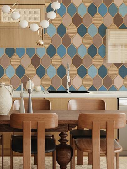 Roll Of Retro Thickened Rhinestone Wood Grain Grille Geometric 3D Fabric Pattern, Home ation, Kitchen Cabinets, Tables Chairs, Room Backgrounds, Renovation, DIY, Waterproof, Stain Resistant, Easy To Clean, Self Adhesive, Peel Paste Wallpaper, Wand Stickers, Wallpaper Stickers Paper view 4