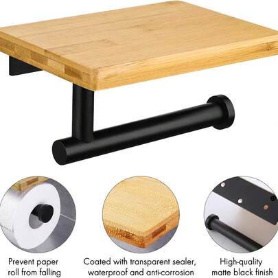 1 pièce Support à papier toilette en bois robuste et auto-adhésif - pour distributeur de rouleaux de papier hygiénique monté au mur de la salle de bain, installation facile (l'adhésif peut se détacher facilement, percer des trous pour un montage plus sécurisé)