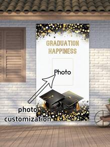 1pc Customizable Photo Graduation Season Party Decoration Door Curtain, Celebration Banner