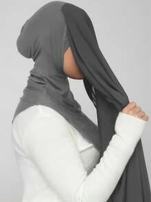 1set Women Classic Casual Instant Chiffon Hijab, Solid Scarf, Solid Color Soft & Breathable Modal Material, Versatile Neck Wrap/Head Scarf Combo, Suitable For Everyday Wear For Dress - Dark Grey - View 3
