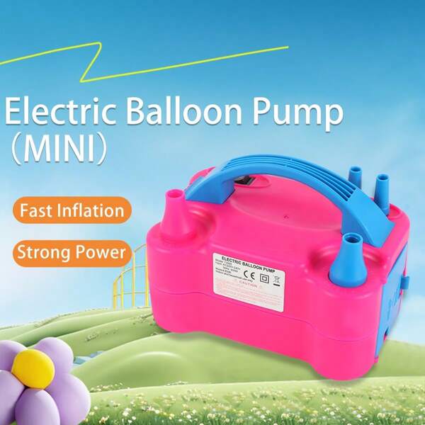 Pompă electrică pentru baloane, mașină electrică portabilă pentru suflat baloane, pompă de aer pentru baloane cu duză dublă, umflator de baloane roz și roșu pentru decorațiuni de petrecere