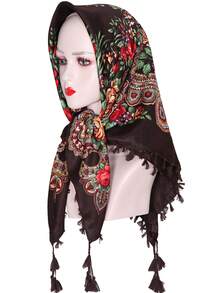 1pc Women's Traditional Print Headscarf Shawl, Versatile Warm Dust-Proof Face Cover Scarf, Women Everyday Head Wrap For Dress - Multicolor - View 11