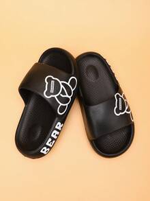儿童泡沫拖鞋，EVA轻便防滑软底可爱熊，中大童居家休闲速干人字拖，简约纯色厚底男童女童沙滩凉鞋 - 黑色 - 查看 8
