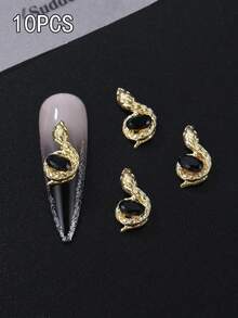 10 件小蛇美甲饰品钻石镶嵌金属蛇形美甲用品个性化美甲 3D 红黑色美甲宝石适合 DIY 美甲沙龙和个人使用 - 彩色 - 查看 7