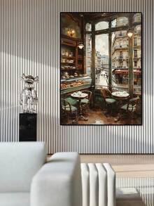 1PC Frameless Charming Parisian Cafe And French Pastry Shop Canvas Wall Art, Vintage European Kitchen Decor, Aesthetic Room Decorations, Bedroom, Waterproof Canvas Wall Art,Back To School,School Supplies - Multicolor - View 5