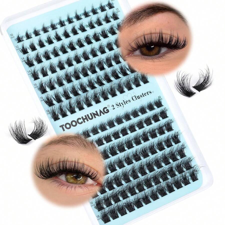 Fluff Lash Clusters 60D+80D Thick Eyelash Clusters D Curly Wispy Individual Lashes 10-18mm Cluster Eyelash Extensions 280pcs False Eyelashes DIY Flat Lash Extension By TOOCHUNAG - 白色 - 查看 1