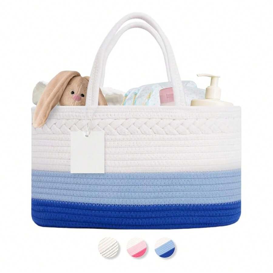 Portable Car Organizer With Removable Divider, Stylish Home Gift,Storage Caddy Organizer, Large Cotton Rope Decorative Basket, Multi-Purpose Table Organizer For Home Storage - White - View 1