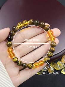 1 Stück Armband zum Anziehen von Reichtum, 8mm Citrin & Tiger Eye Armband für Wohlstand & Gedeihen, Glück, Erfolg Meditation Schmuck für Männer und Frauen
