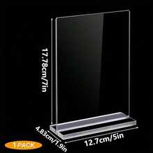 1PC/2PC 亚克力标牌架，双面标牌架，8.5 X 11 立式塑料标牌架，桌面纸架，垂直菜单传单架，5 X 7 T 形桌面传单架垂直双面展示架 - 均碼 - 查看 15
