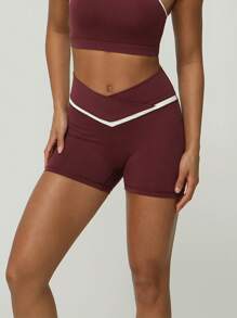 GOSOUER Women's Colorblock V-Waist Slimming Sports Fitness Hip-Lifting Short