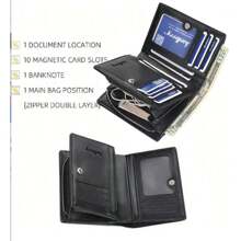 New Zipper Short Wallet Men's Multi-Card Fashion Vertical Mini Button Wallet Men's Card Bag Black Card Holders Waller Purse Men Anniversary Gift Gift For Men Gift For Men Gift For Men Gift For Men Gift For Men Gift For Men
