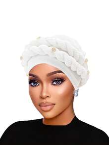 1 Pc Fashionable Crinkle Brim Dual Braided Head Wrap Hat/Turban, Suitable For Casual Wear And Mother's Day Gift - Crumpled Braid Hat - View 3