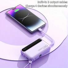 LADAPU 10000mAh Mini Cute 15W Fast Charging Power Bank, Small Size Large Capacity, Rechargeable Portable Mobile Phone Charger, Built-In 4 Cables, Outdoor Travel Battery Packs, LED Digital Display, Micro Interface, USB-C Input - 藍色 - 查看 5