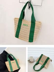 1pc Personalized Handmade Woven Tote Bag For Women, Fashionable And Versatile For Work Commute, Large Capacity Portable Organizer Bag For Travel, Beach, Shopping, Embroidered Customized Letter Design, Suitable For Daily Use, Great Gift For Family, Friends, Mom, Mother's Day, Valentine's Day, Nurse's Day, Teacher's Day, Christmas, Birthday - Multicolor - View 10