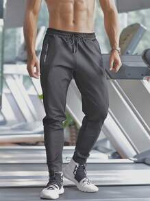 1 pieza Pantalón deportivo de secado rápido para hombre, pantalón de chándal casual con cintura con cordón sólido para gimnasio y fitness
