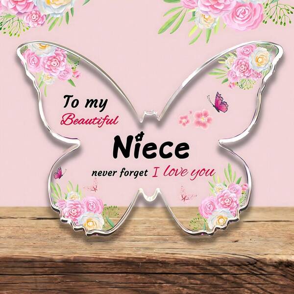 1pc, Birthday Gift From Aunt Niece Malyunin Carved Acrylic Block Butterfly Beautiful Niece Never Forget I Love You Niece Birthday Christmas Gift (Niece)