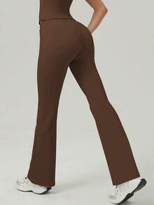 Women's Adjustable Drawstring T-Shaped Hip Line Sports Outdoor Dance Flared Pants - Coffee Brown - View 7