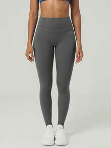 Women'S High Waist No Front Seam Back Deep V Buttock Line Running Outdoor Exercise Pilates Yoga Legging Pants Tights - Grey - View 4