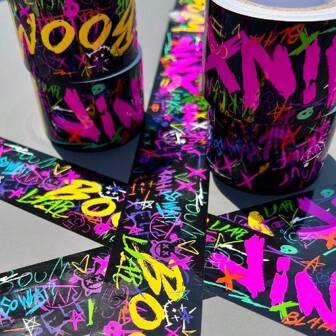 4x500cm/1.57x196.9 Inch Graffiti Style Adhesive Tape Sticker, Waterproof, Universally Applicable, Made Of Other Plastic Materials, Suitable For Cars, Motorcycles, Bicycles, Computers, Tablets, Suitable For DIY Enthusiasts And Cycling Enthusiasts(The Product Is A Roll Pack Sticker And Needs To Be Self Pasted)