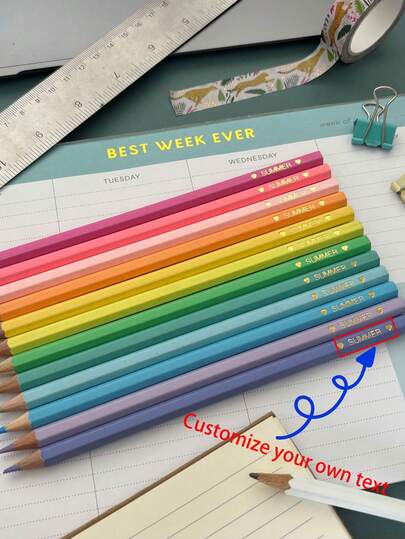 Personalised Pastel Colouring Pencil Set, Customized Children's Name Pencils, Multi-Functional, Ornamental, Reusable, Modern, Colorful, Cute, Vintage, Cartoon, Kawaii, Custom, Personalized, Unique, Workers, Clients, Students, For Business/Work/Office, Back Top School,Office & School Supplies,Xmas Decoration,Smooth Writing Pen,New Job, Office Supplies