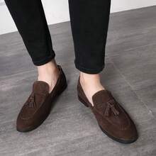 Men's Brown Suede Tassel Loafers Stylish Comfortable Slip On Shoes - Brown - View 7
