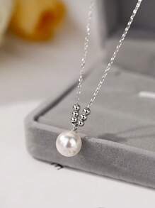 1 pièce Collier pendentif boule porte-bonheur en argent sterling S925, design minimaliste à la mode, style rétro élégant, chaîne pour la clavicule, polyvalent pour un port quotidien, cadeau idéal