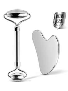 Zestaw 1/2 szt./zestaw wałków do masażu twarzy ze stali nierdzewnej i gua sha - metalowy wałek do masażu twarzy, metalowy gua sha, narzędzia do masażu twarzy redukujące obrzęki, drenaż limfatyczny, napięcie twarzy, masażery do pielęgnacji skóry, uroda, produkty do pielęgnacji skóry, spa, pielęgnacja ciała, narzędzia do pielęgnacji skóry, pielęgnacja twarzy, akcesoria kosmetyczne, masaż, narzędzie do masażu twarzy, wałek do masażu twarzy