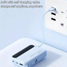 LADAPU 10000mAh Mini Cute 15W Fast Charging Power Bank, Small Size Large Capacity, Rechargeable Portable Mobile Phone Charger, Built-In 4 Cables, Outdoor Travel Battery Packs, LED Digital Display, Micro Interface, USB-C Input - 藍色 - 查看 6