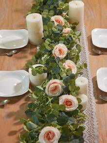 1pc 5.9FT Artificial Eucalyptus Vine Fake Rose Flowers Gypsophila Garland For Wedding Home Craft Art Table Runner Decor - 紅色 - 查看 11