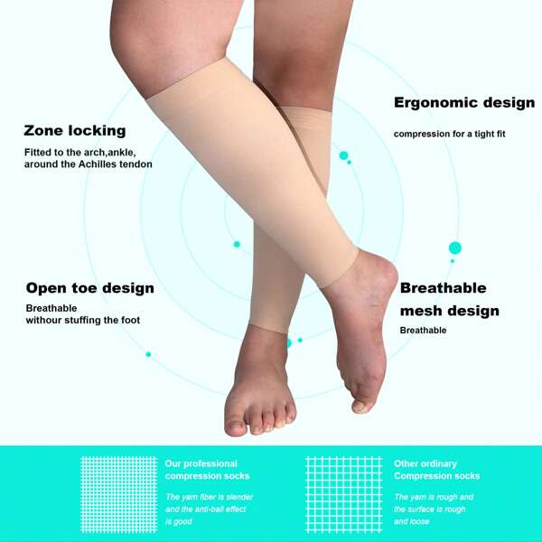 1 Pair Plus Size Black Compression Socks, 20-30 MmHg Knee High Pressure Stockings, Opaque Toe-Less Foot, Suitable For Men And Women, Athletic Socks