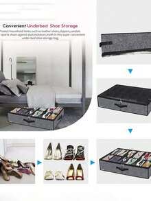 1pc 12-Grid Foldable Under Bed Shoe Storage Organizer, 12 Compartments Dust-Proof Non-Woven Stackable Shoe Box, Space Saving And Sturdy Structure With 2mm Thick Cardboard, Fits High Heels And Gym Shoes, 29.3 Inches