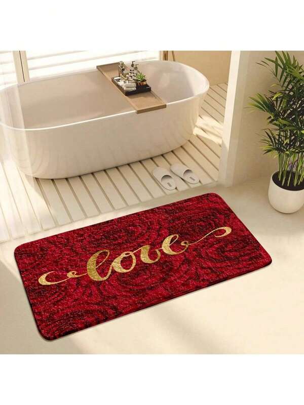 1pc Romantic Red Rose Printed Faux Wool Indoor Decorative Doormat, Rectangular For Living Room & Bedroom, Soft & Anti-Slip, Washable Carpet Floor Mat, Festive Decor, Suitable For Living Room, Bedroom, Hallway, Bathroom, Laundry Room Room Decor Aesthetic Room Decor Home Decor Living Room Decor Rug Bedroom Decor Rugs