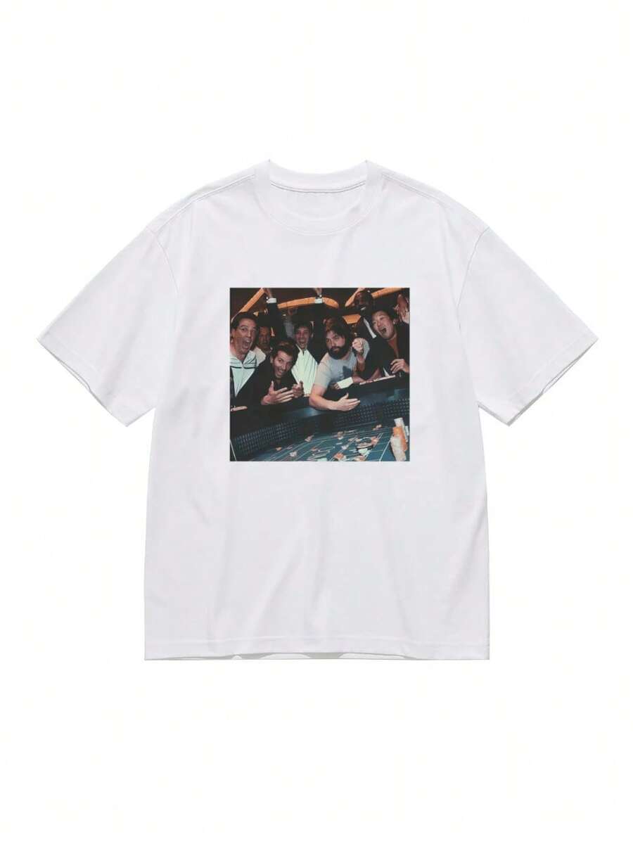 Vintage The Hangover Playing Poker Crewneck T-Shirt, Funny The Hangover Movie Tee Gift For Boyfriend Menswear Top StreetwearSpring And Summer Comfortable Printed T-Shirt - 白色 - 查看 1