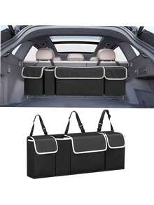 1 Car Trunk Storage Bag, Rear Seat Storage Bag, Large Capacity, Waterproof And Wear-Resistant Material, Easy To Install, A Travel Essential. - Black - View 6