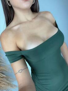 Sexy Off-The-Shoulder Long Fitted Dress With Side Slit - Army Green - View 3