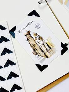 120pcs/5sheets Vintage Cow Leather Paper Stickers, For Album Fixing Frame Decoration, Scrapbooking, Picture Protection Decoration, Photo Album Corners, Photo DIY Accessories, Suitable For Halloween And Christmas Photo Collection - Black - View 5