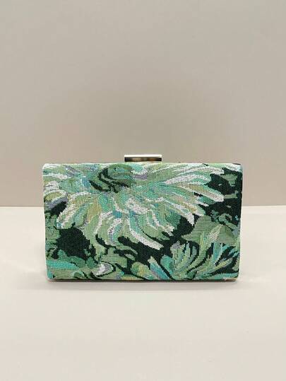 Asymmetrical Pattern Vintage Oil Painting Style Clutch Bag, Suitable For Women, Elegant Luxury Mini Purse For Formal Wear, Suitable For Romantic Wedding, Bride, Party, Prom, Chain Shoulder Bag Square Wallet, Ideal For Party, Wedding, Prom, Banquet/Gala